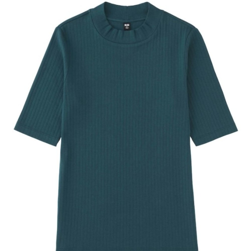 Uniqlo Ribbed Cotton High Neck Tee - S